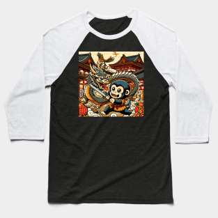 Cute Kawaii Monkey and Dragon Friendship during Edo Pagoda Classic Japanese Baseball T-Shirt